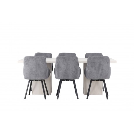 Spisebordssæt Olga med Spisebordsstole Rosie - Grå og Hvid