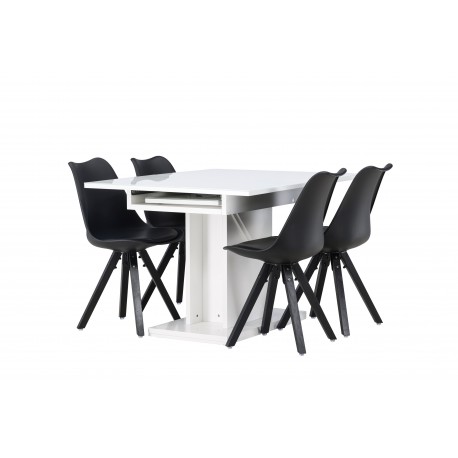 Spisebordssæt Pluto med Spisebordsstole Zeno - Sort og Hvid
