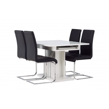 Spisebordssæt Pluto med Tempo Spisebordsstole - Sort og Hvid