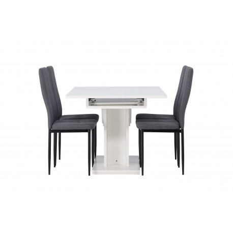 Spisebordssæt Pluto med Spisebordsstole Petra - Mørkegrå og Hvid