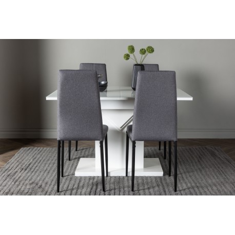 Spisebordssæt Pluto med Spisebordsstole Petra - Mørkegrå og Hvid