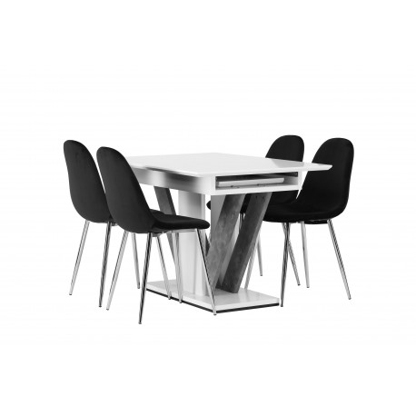 Spisebordssæt Disa med Spisebordsstole Polar - Sort og Hvid