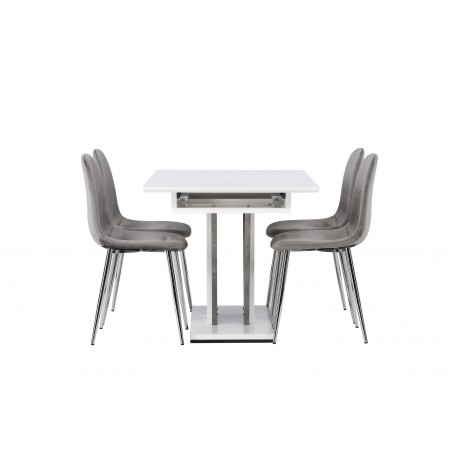 Spisebordssæt Disa med Spisebordsstole Eva - Lysegrå og Hvid