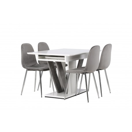 Spisebordssæt Disa med Spisebordsstole Eva - Lysegrå og Hvid