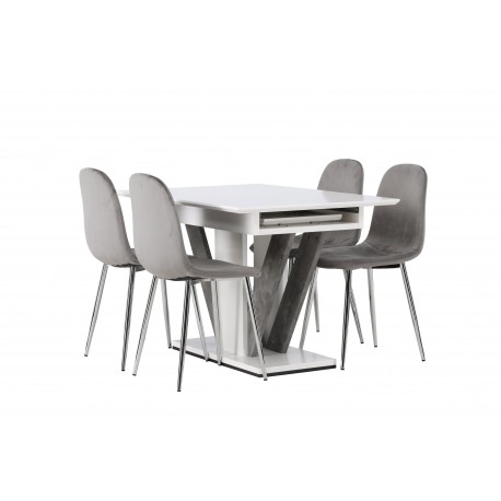 Spisebordssæt Disa med Spisebordsstole Eva - Lysegrå og Hvid