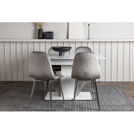Spisebordssæt Disa med Spisebordsstole Eva - Lysegrå og Hvid