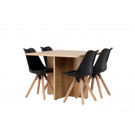 Spisebordssæt Leo med Spisebordsstole Zeno - Sort og Natur