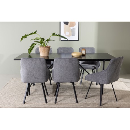 Spisebordssæt Astrid med Spisebordsstole Rosie - Sort og Grå