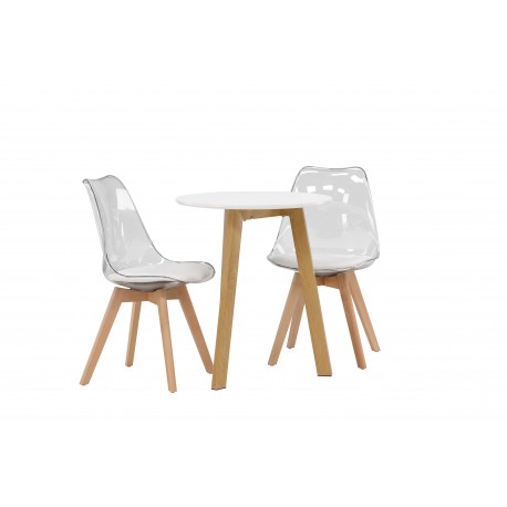 Rundt Spisebordssæt Leonora med stolene Edvin - Transparent og Hvid