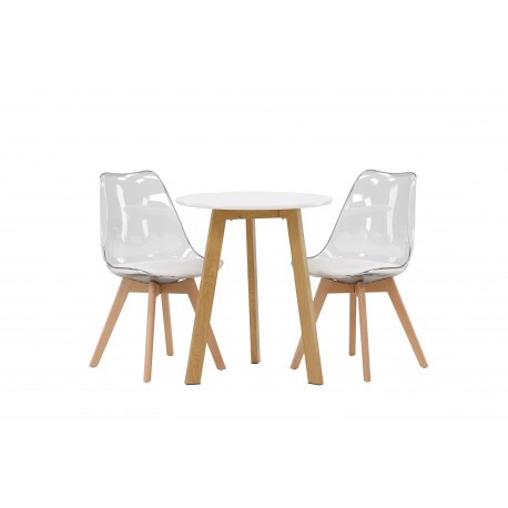 Rundt Spisebordssæt Leonora med stolene Edvin - Transparent og Hvid