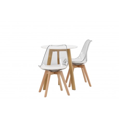 Rundt Spisebordssæt Leonora med stolene Edvin - Transparent og Hvid