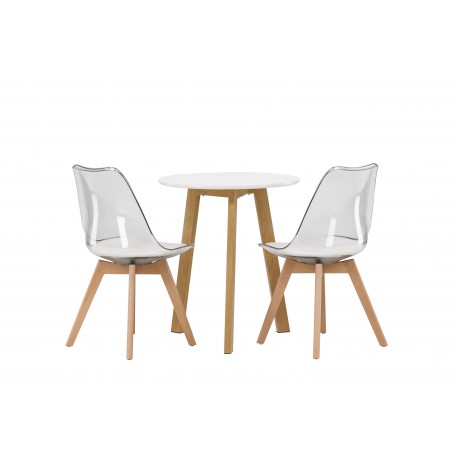 Rundt Spisebordssæt Leonora med stolene Edvin - Transparent og Hvid