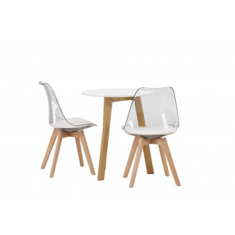 Rundt Spisebordssæt Leonora med stolene Edvin - Transparent og Hvid