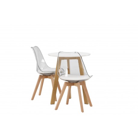 Rundt Spisebordssæt Leonora med stolene Edvin - Transparent og Hvid