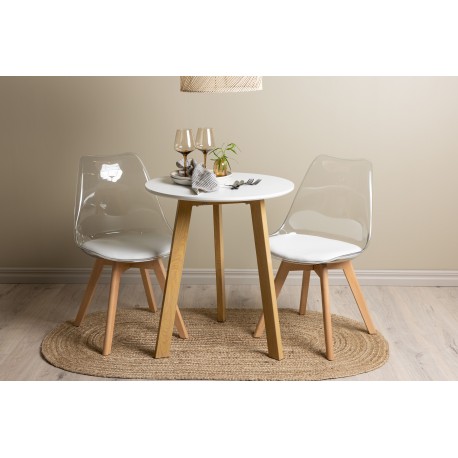 Rundt Spisebordssæt Leonora med stolene Edvin - Transparent og Hvid