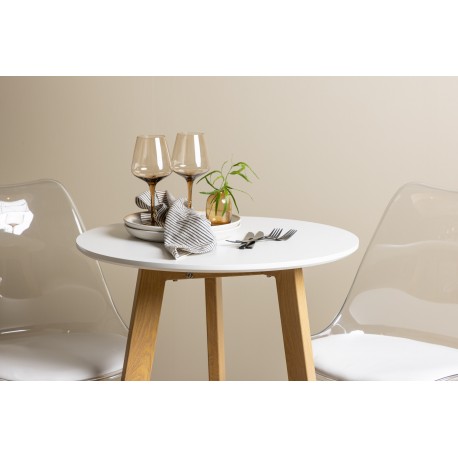 Rundt Spisebordssæt Leonora med stolene Edvin - Transparent og Hvid