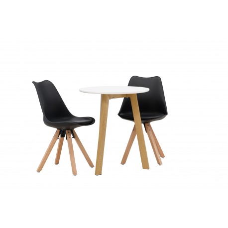 Rundt Spisebordssæt Leonora med stole Zeno - Sort og Hvid