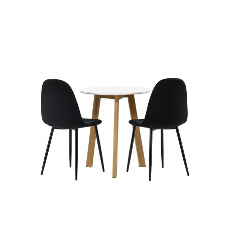 Rundt Spisebordssæt Leonora med stole Polar - Sort og Hvid