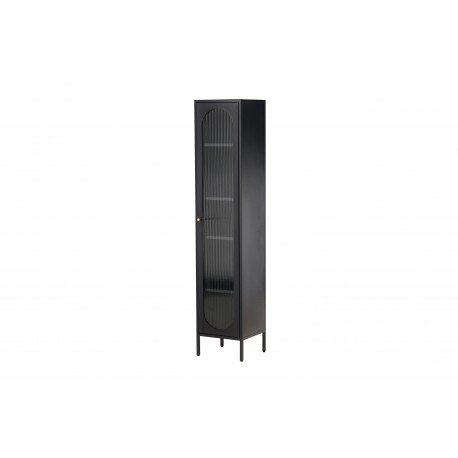 Cali Vitrineskab 37 x 180 cm med 1 låge og 4 hylder - glas og sort stål