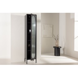 Cali Vitrineskab 37 x 180 cm med 1 låge og 4 hylder - glas og sort stål