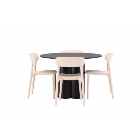 Olivia Rund Spisebordssæt - Beige og Sort