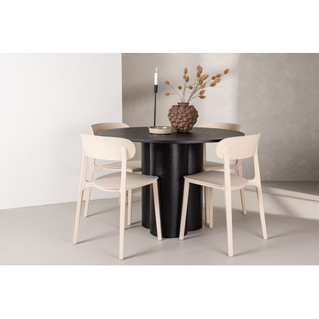 Olivia Rund Spisebordssæt - Beige og Sort