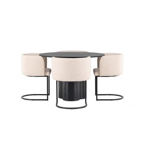 Olivia Rund Spisebordssæt - Beige og Sort