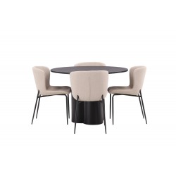 Olivia Rund Spisebordssæt - Sort og Mørkegrå