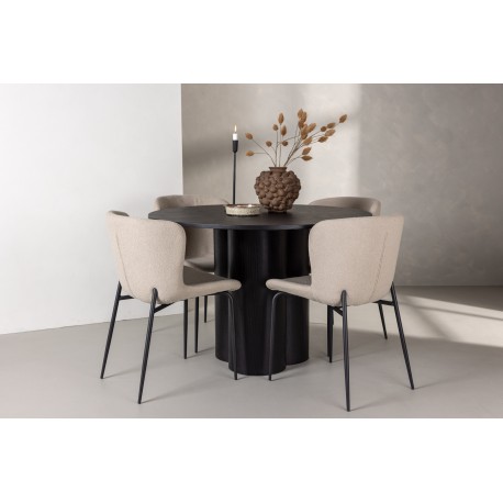 Olivia Rund Spisebordssæt - Sort og Mørkegrå