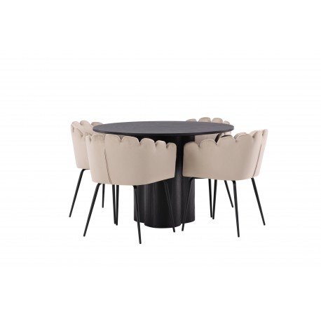 Olivia Rund Spisebordssæte - Beige og Sort