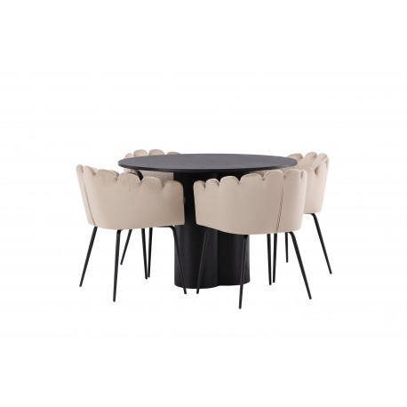 Olivia Rund Spisebordssæte - Beige og Sort