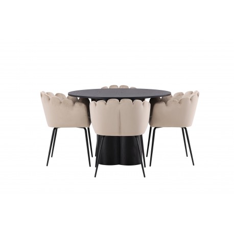 Olivia Rund Spisebordssæte - Beige og Sort