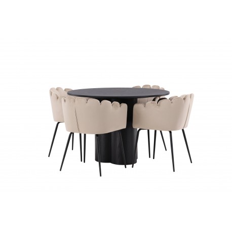 Olivia Rund Spisebordssæte - Beige og Sort