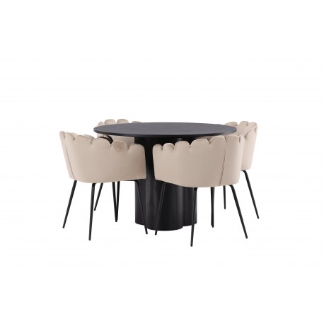 Olivia Rund Spisebordssæte - Beige og Sort