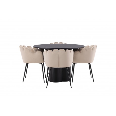 Olivia Rund Spisebordssæte - Beige og Sort