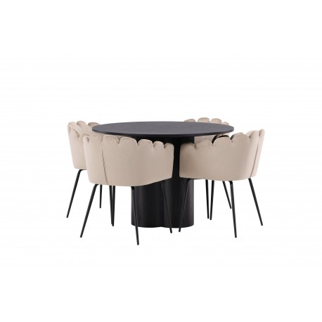 Olivia Rund Spisebordssæte - Beige og Sort