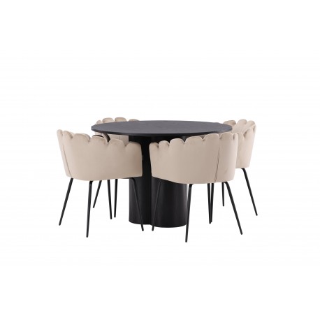 Olivia Rund Spisebordssæte - Beige og Sort
