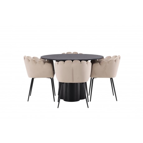 Olivia Rund Spisebordssæte - Beige og Sort