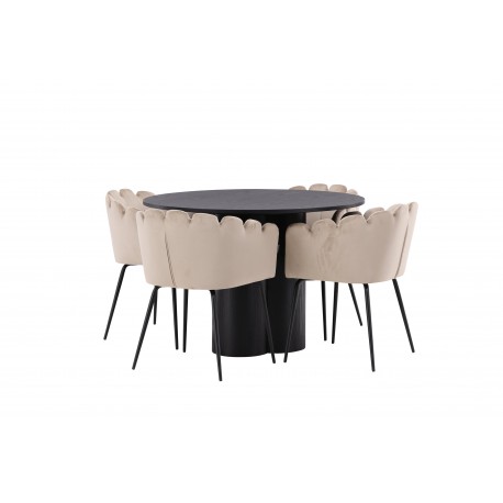 Olivia Rund Spisebordssæte - Beige og Sort