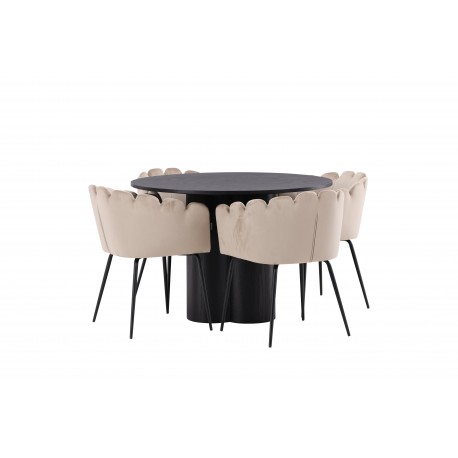 Olivia Rund Spisebordssæte - Beige og Sort