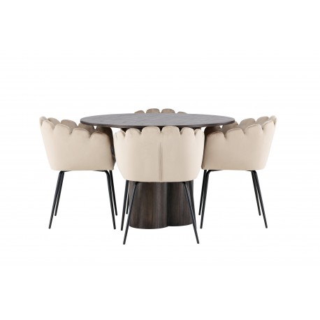 Olivia Rund Spisebordssæt - Beige og Mocca
