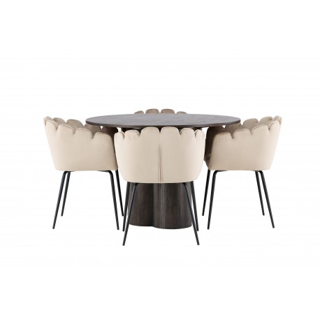 Olivia Rund Spisebordssæt - Beige og Mocca