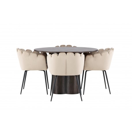 Olivia Rund Spisebordssæt - Beige og Mocca