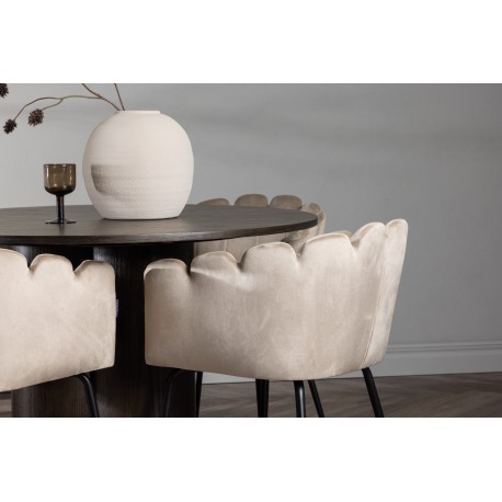 Olivia Rund Spisebordssæt - Beige og Mocca