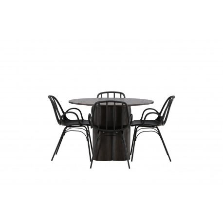 Rundt Spisebordssæt Olivia med stole Dyron - Sort og Mocca