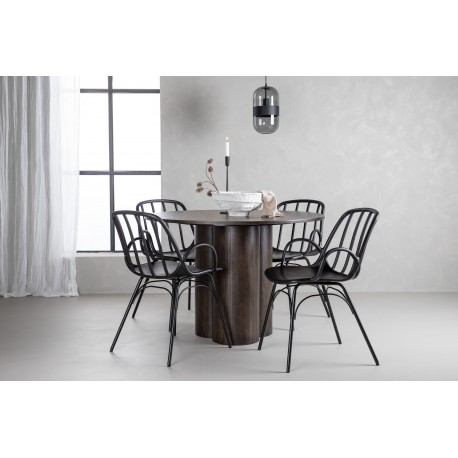 Rundt Spisebordssæt Olivia med stole Dyron - Sort og Mocca