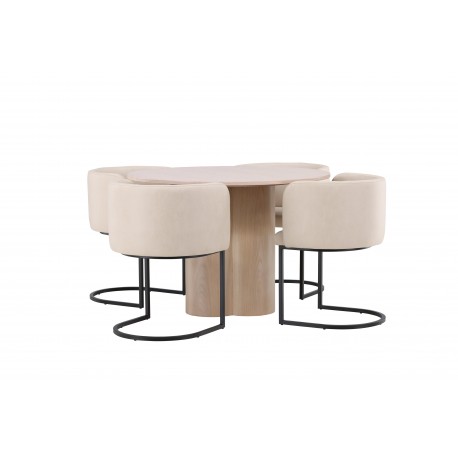 Olivia Rund Spisebordssæt - Beige og Hvid