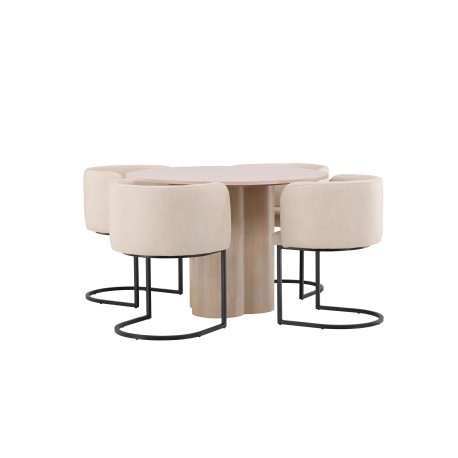 Olivia Rund Spisebordssæt - Beige og Hvid