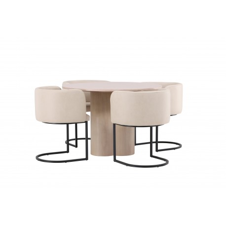 Olivia Rund Spisebordssæt - Beige og Hvid