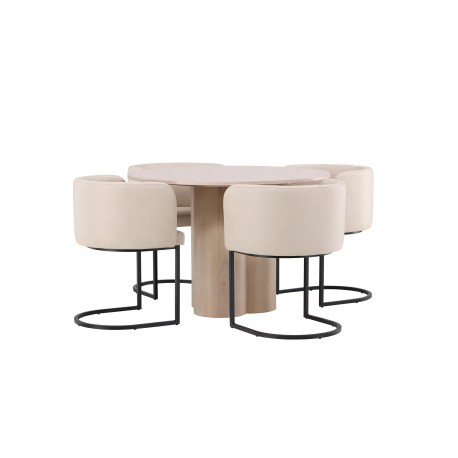 Olivia Rund Spisebordssæt - Beige og Hvid